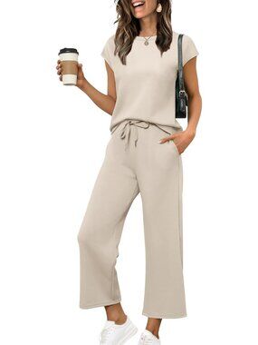 Two Piece Sets for Women Summer Vacation Outfits Cap Sleeve Tops Lounge Matching